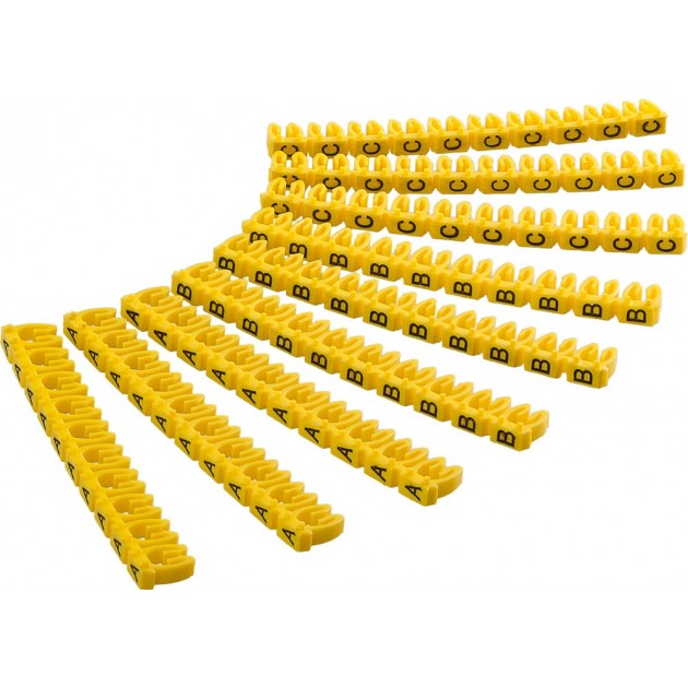Bague jaune avec lettre A - B - C pour câble de 2 mm - Paquet de 90