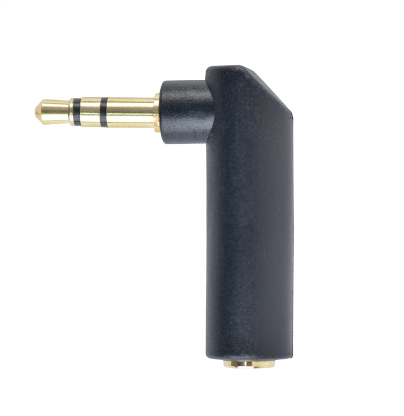 Adaptateur audio jack 3.5 mm M / F stéréo - angle 90° droit - contact or - noir