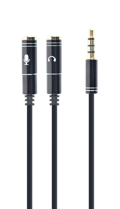 Cordon audio & Micro jack 3.5 mm /M vers 2 x /F - 4 broches - Métal - 0.20 m