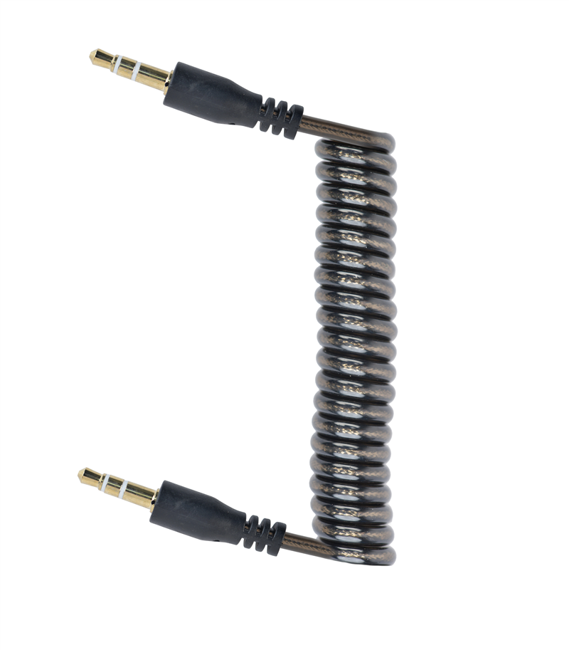cordon audio stéréo jack 3.5 mm spiralé - Connecteurs Or - Noir - 1.80 m