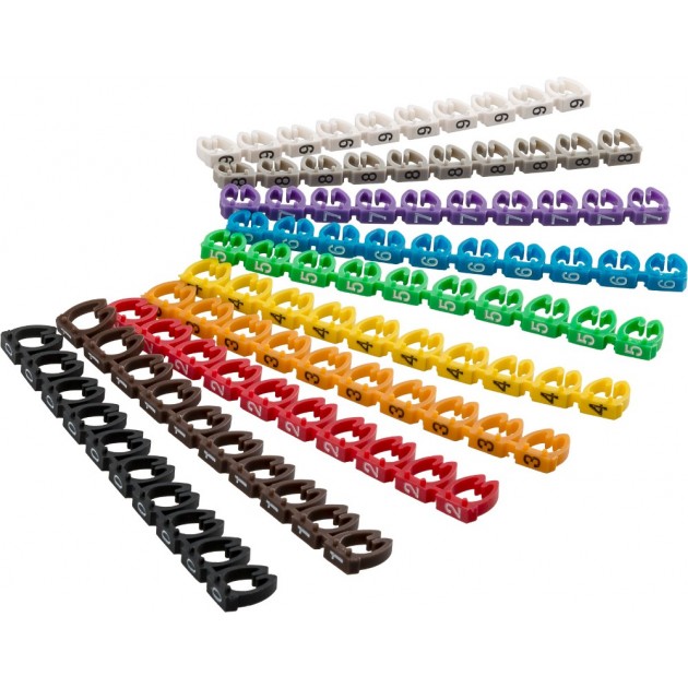 Bague couleur avec chiffre 0 à 9 pour câble de 2.5 mm - Paquet de 100