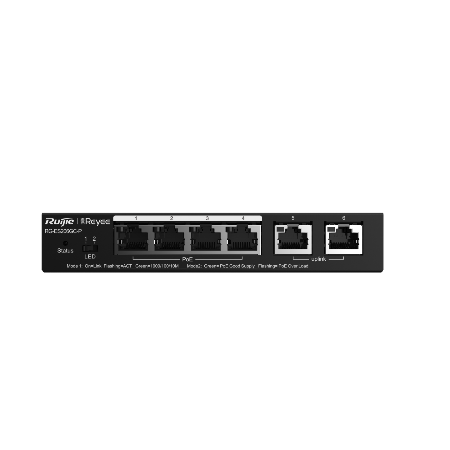 Switch 6 ports Giga - 4 ports PoE+ - 2 ports RJ45 - Budget 54W