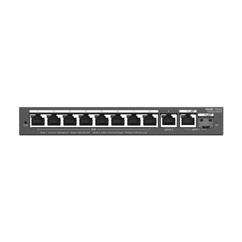 Switch RUIJIE RG-ES210GS-P - 10 ports Giga - 8 PoE+ - 1 RJ45 1 SFP - Budget 70W