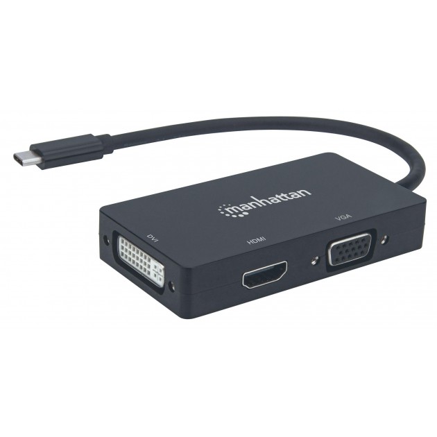 Adaptateur USB Type C vers HDMI, VGA, DVI - Win10, Mac OS - Noir - 0.15 m