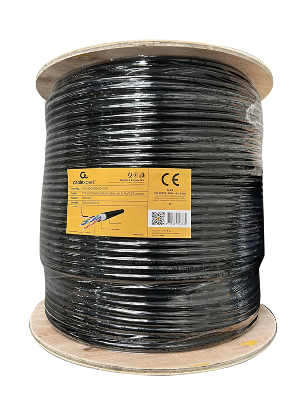 Câble réseau Cat. 6 - Cu - FTP - PE Monobrin AWG23 - Noir OUTDOOR - 305 m