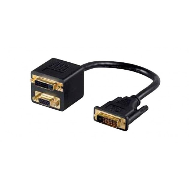 Adaptateur DVI-I 24+5 / M vers VGA / F  + DVI 24+5 / F - 0.30 m