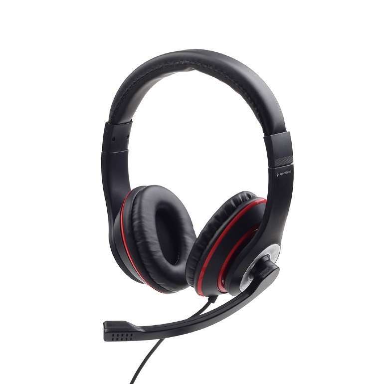 Casque stéréo avec micro intégré - 1 x jack 3.5 mm stéréo - Noir & Rouge