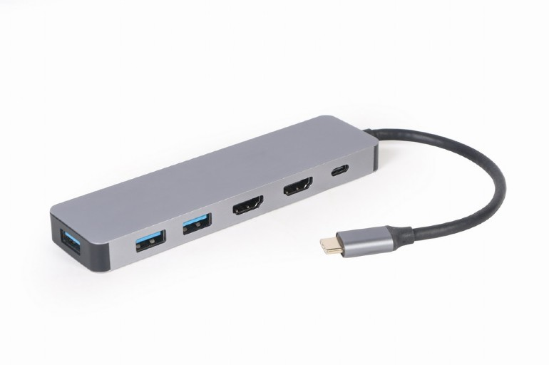 Station accueil USB Type C : HUB 3xUSB Type A - 2xHDMI - USB Type C PD 60W