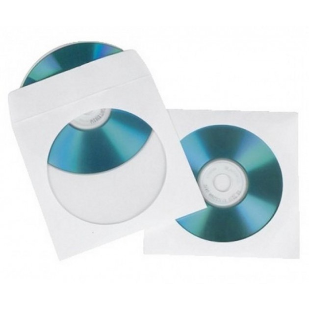 Paquet de 100 pochette papier blanc capacité 1 CD ou DVD