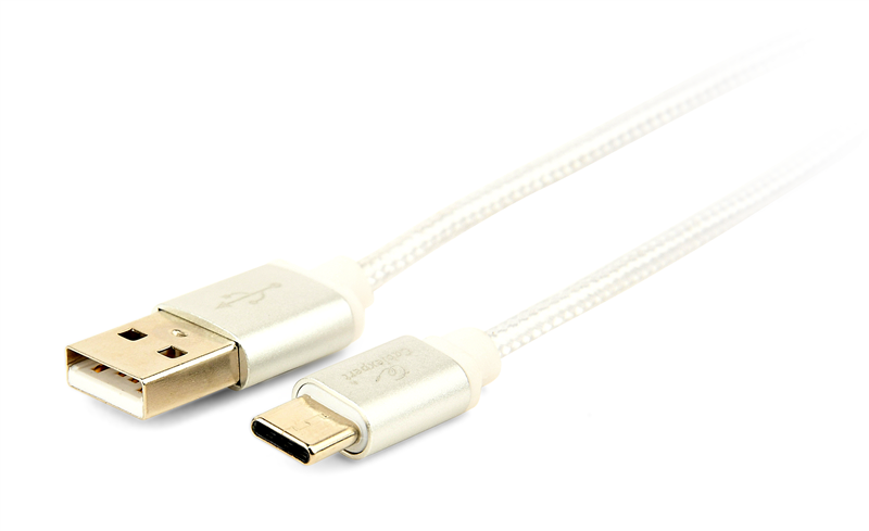 Cordon finition coton USB 2.0 A /M vers USB Type C /M - Silver - 1.8 m