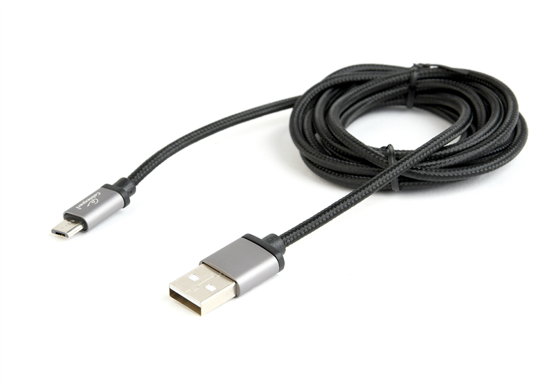 Cordon finition coton USB 2.0 A /M vers Micro USB /M - Noir - 1.8 m