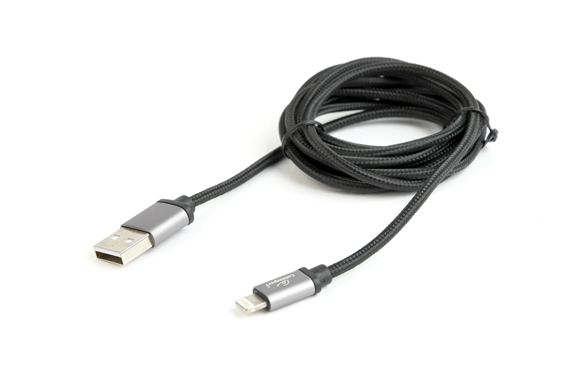 Cordon coton USB 2.0 - Lightning 8 pin - Plug métal doré - Noir - 1.80 m
