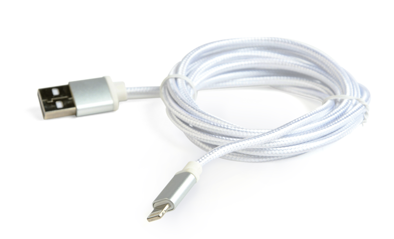 Cordon coton USB 2.0 - Lightning 8 pin - Plug métal doré - Silver - 1.80 m