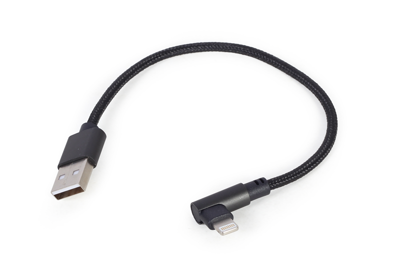 Cordon USB 2.0 Type A vers Lightning coudé 90° - Noir - 0.20 m