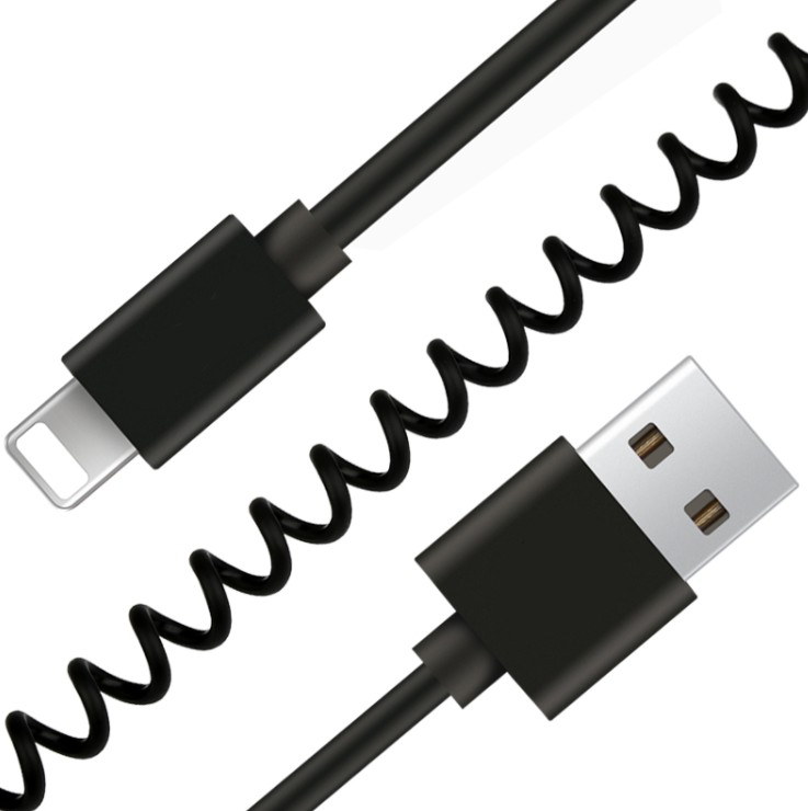 Cordon USB 2.0 type A / M vers Lightning spiralé - noir - 1.50 m