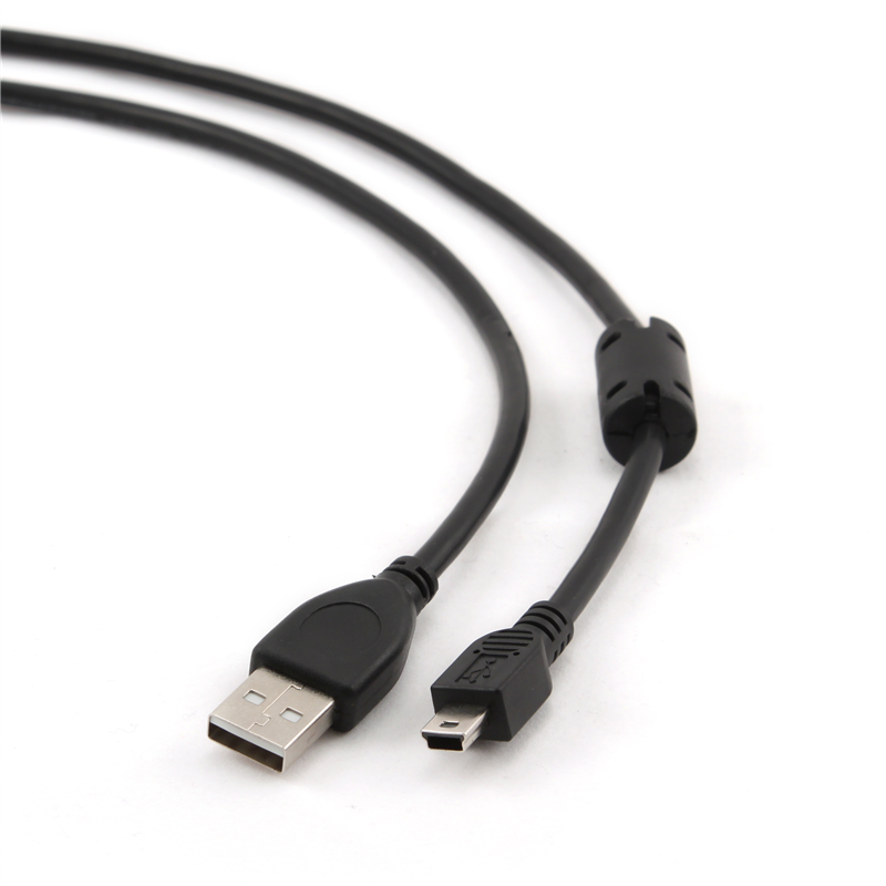 Cordon USB 2.0 A M vers Mini USB 5 pts / M - Ferrites - Noir - 1.80 m