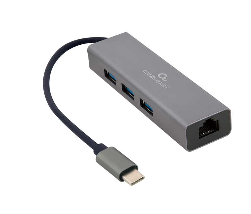 Adaptateur USB Type C / M vers HUB 3 ports USB 3.0 + 1 port RJ45 - 0.14 m - Noir