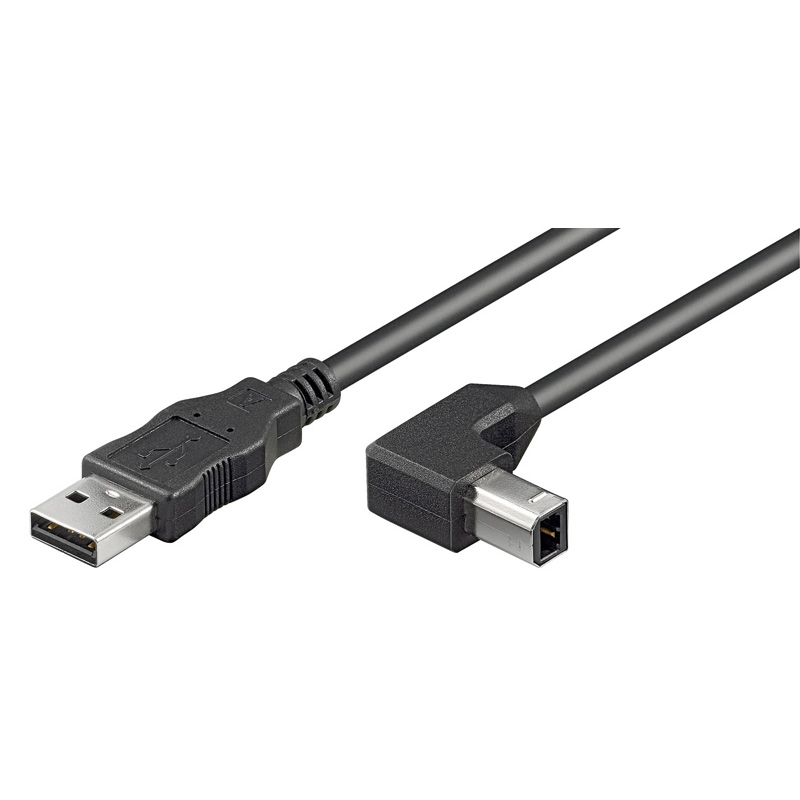 Cordon USB 2.0 A / M > B / M 90° - Noir - 2 m