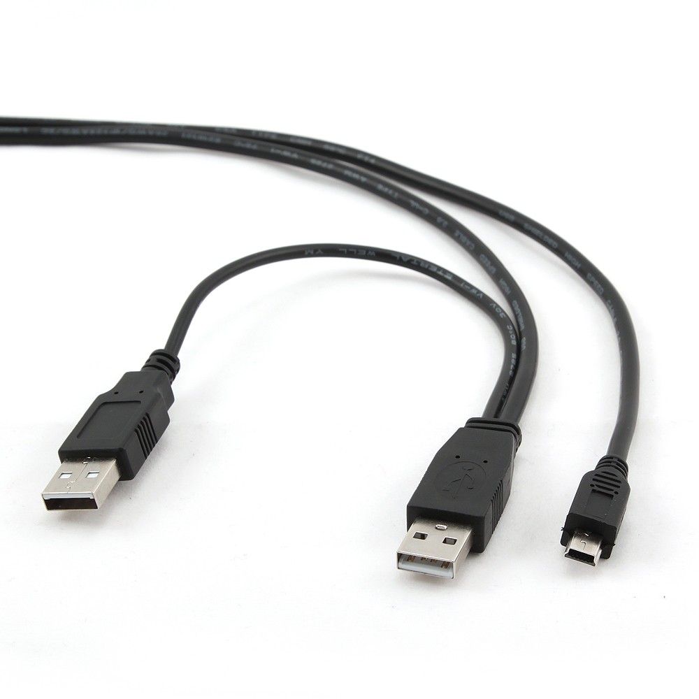 Cordon Y USB 2.0 A / M > A / M + mini B / M 5 pin - Noir - 1,80 m