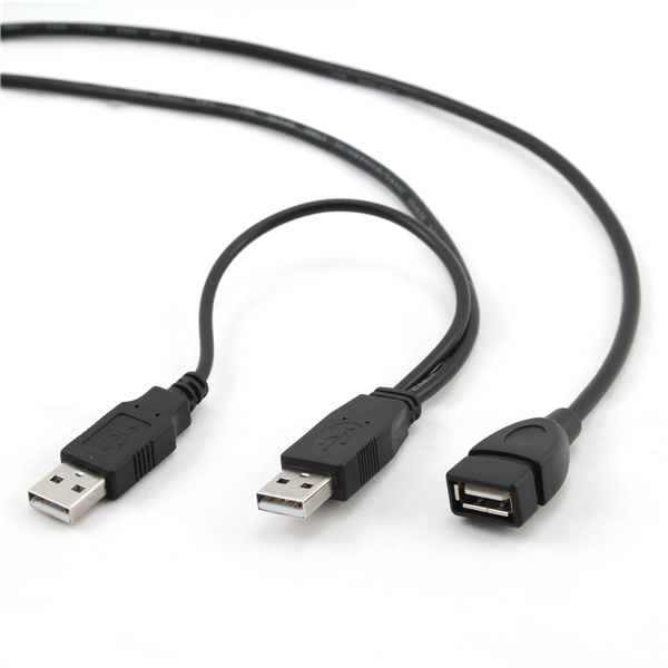 Cordon Y USB 2.0 A / M > A / M + A / F - Noir - 0,90 m