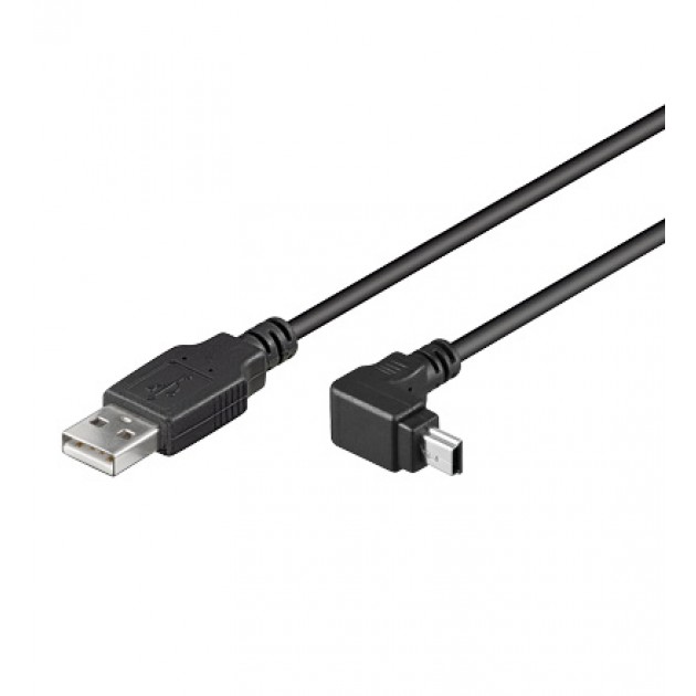 Cordon USB 2.0 A / M > Mini B / M 5 pin 90° - noir - 1,80 m