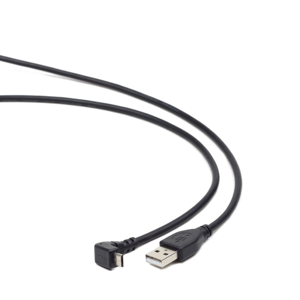 Cordon USB 2.0 A / M vers Micro USB B / M 90° - Noir - 1,80 m