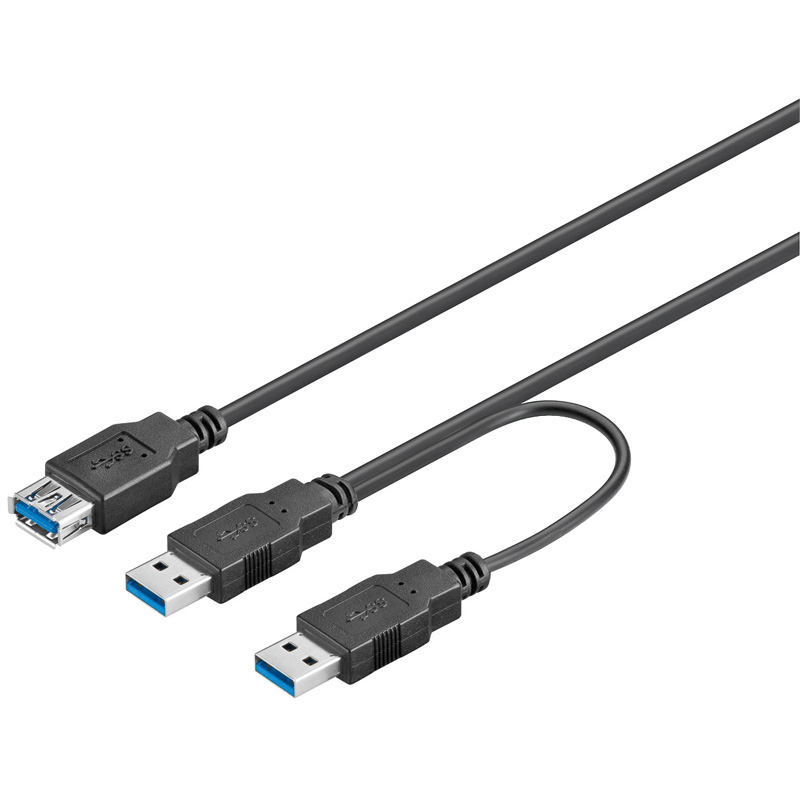 Cordon Y USB 3.0 A/M > A/M + A/F noir 0.30 m