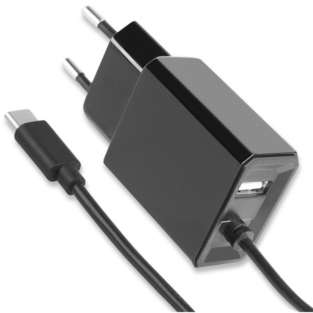 Chargeur secteur noir - USB Type C - Cordon 1.20 - Prise USB Type A 5V / 2.4A