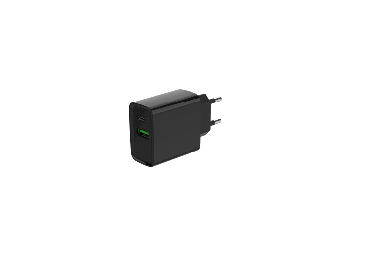 Chargeur secteur 2 ports USB - 1xType C - 1xType A - 20 W - QC 3.0 & PD - Noir