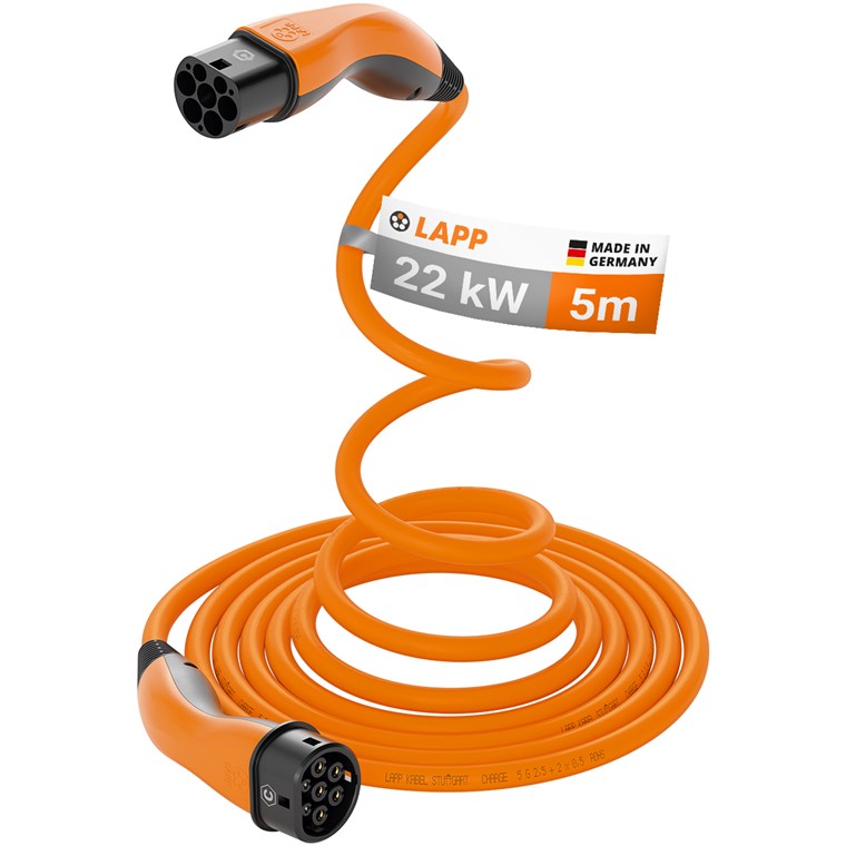 Câble de recharge Type 2 - jusqu`à 22 kW - Triphasé 32A - Orange - 5 m