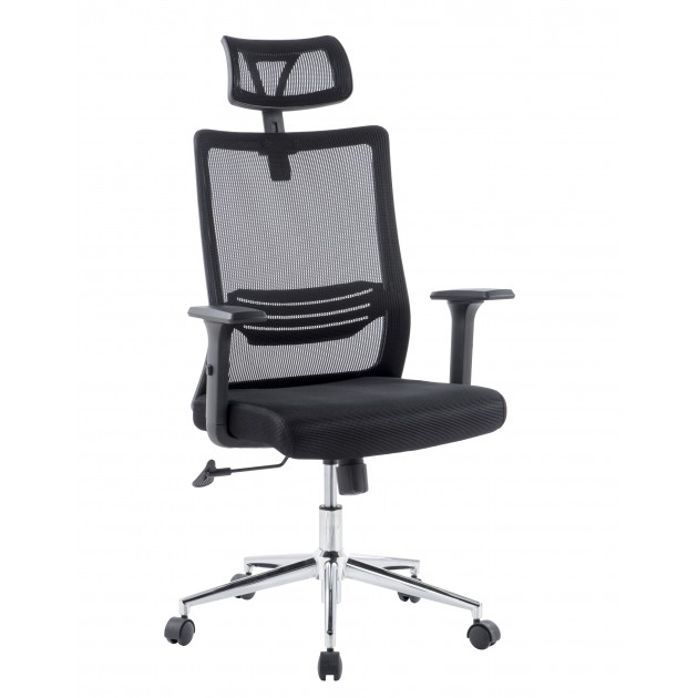 Chaise de bureau avec appui tête à haut dossier et base en chrome noir