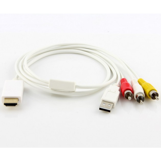 Cordon HDMI / M vers 3 RCA Rouge - Blanc - Jaune + USB type A / M - 1 m