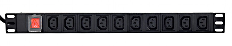 Panneau 19`` 1U 10 prises C13 - 230V 16A - Interrupteur - Câble 2 m - C19 - Noir